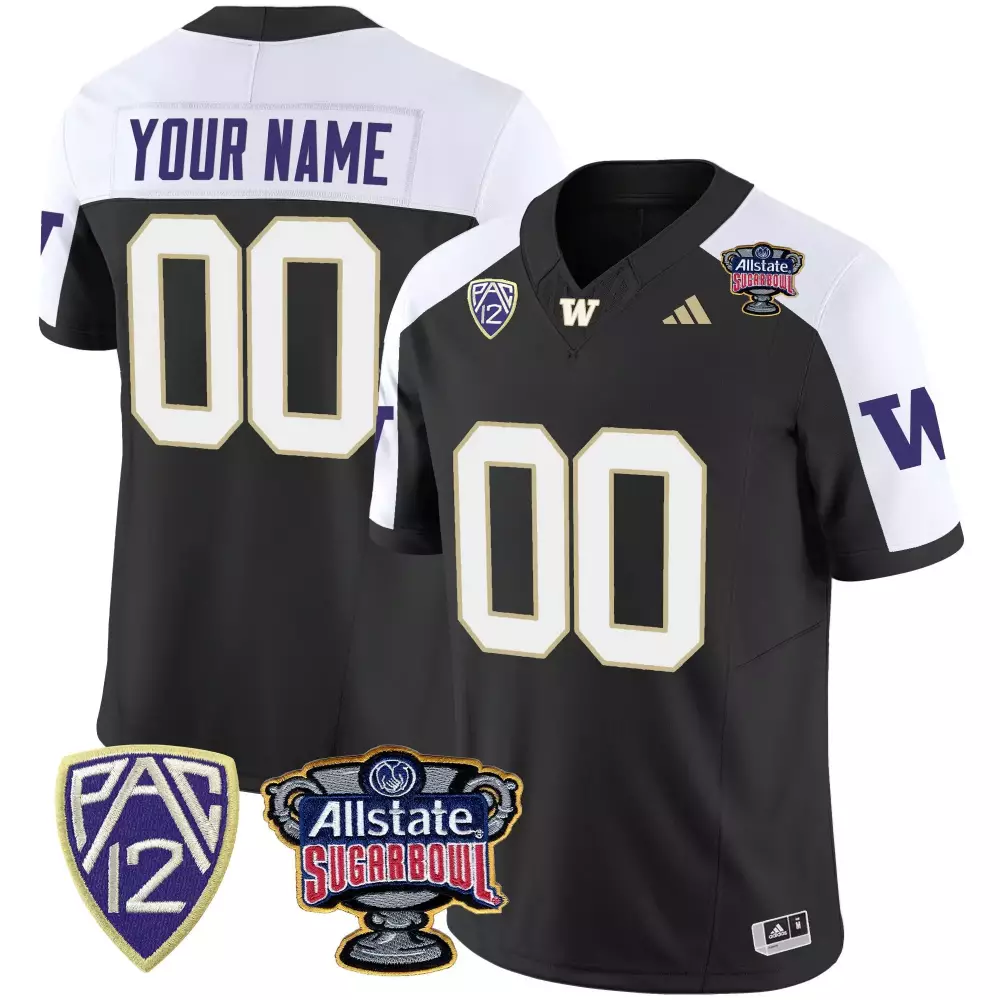 Custom Washington Huskies Jersey Black Allstate Sugar Bowl Men Split Design White