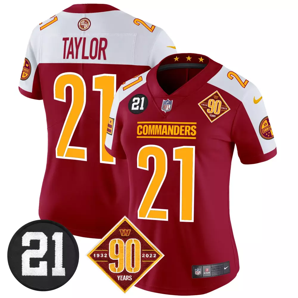 Sean Taylor 21 Commanders Jersey Maroon 90th Anniversary Men Player White Gold Alternate