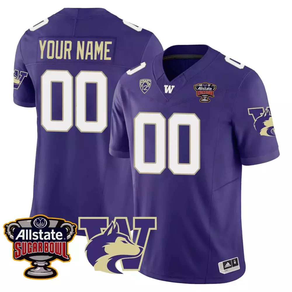 Custom Washington Huskies Jersey Purple Allstate Sugar Bowl Men Gold White Vapor