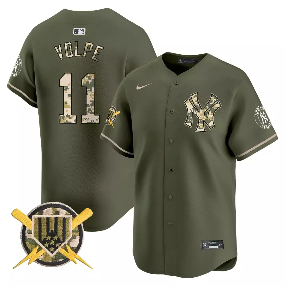 Anthony Volpe 11 New York Yankees Jersey Olive Green Military Appreciation Men Alternate