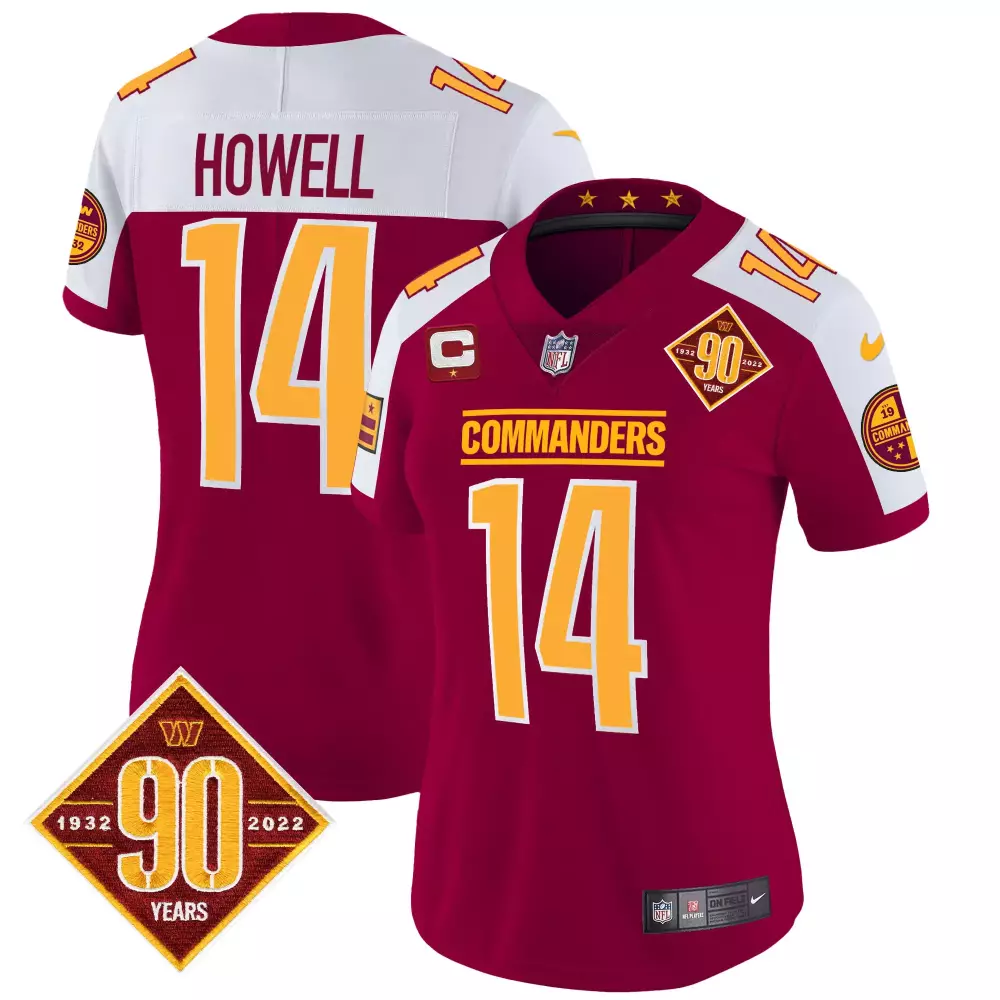 Sam Howell 14 Commanders Jersey Maroon 90th Anniversary 1932-2022 Men Gold White