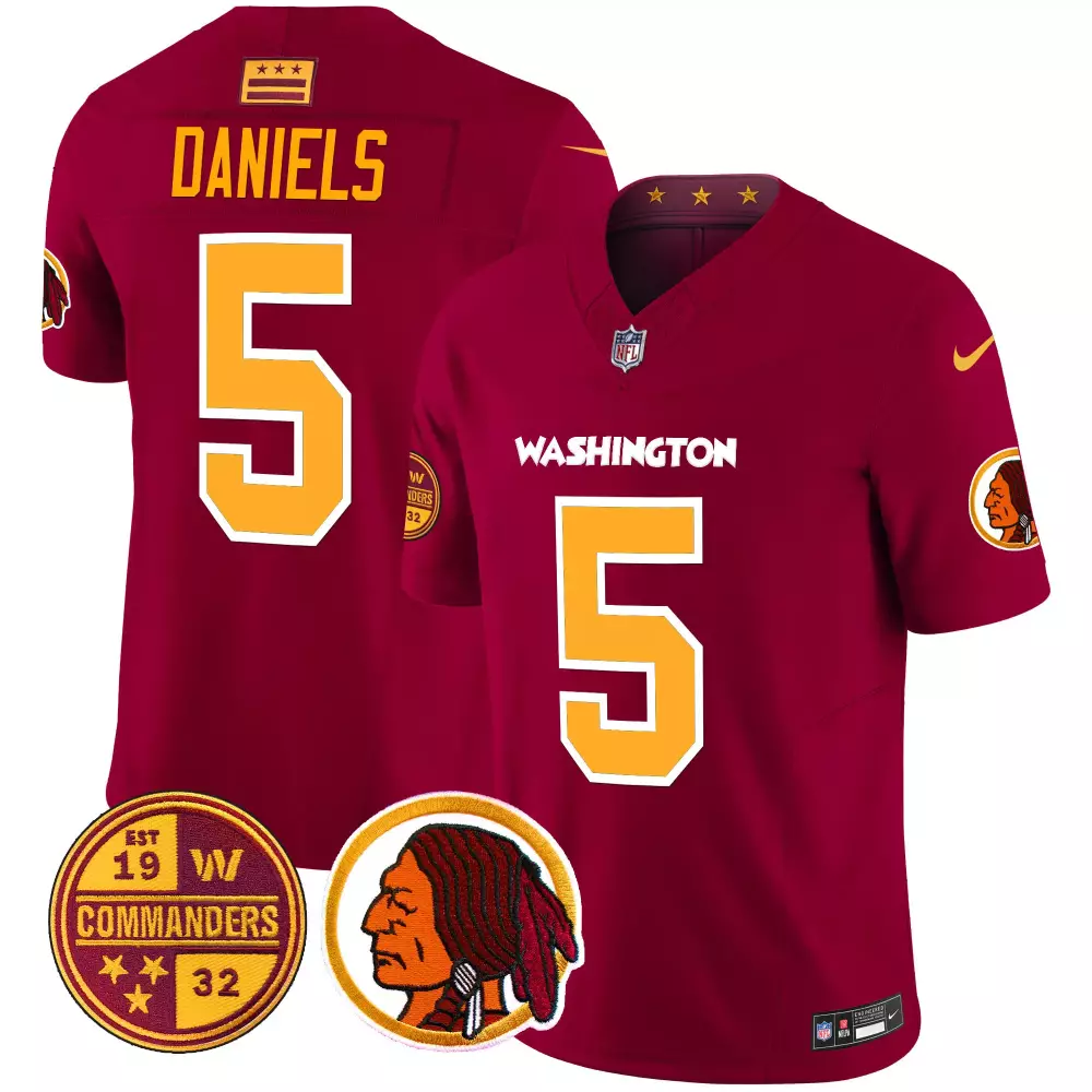 Jayden Daniels 5 Commanders Jersey Maroon Washington 1932 2023 Men NFL Gold Vapor