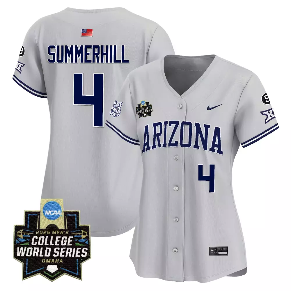 Summerhill Wildcats 4 Arizona Jersey Gray College World Series 2025 Women Navy Blue