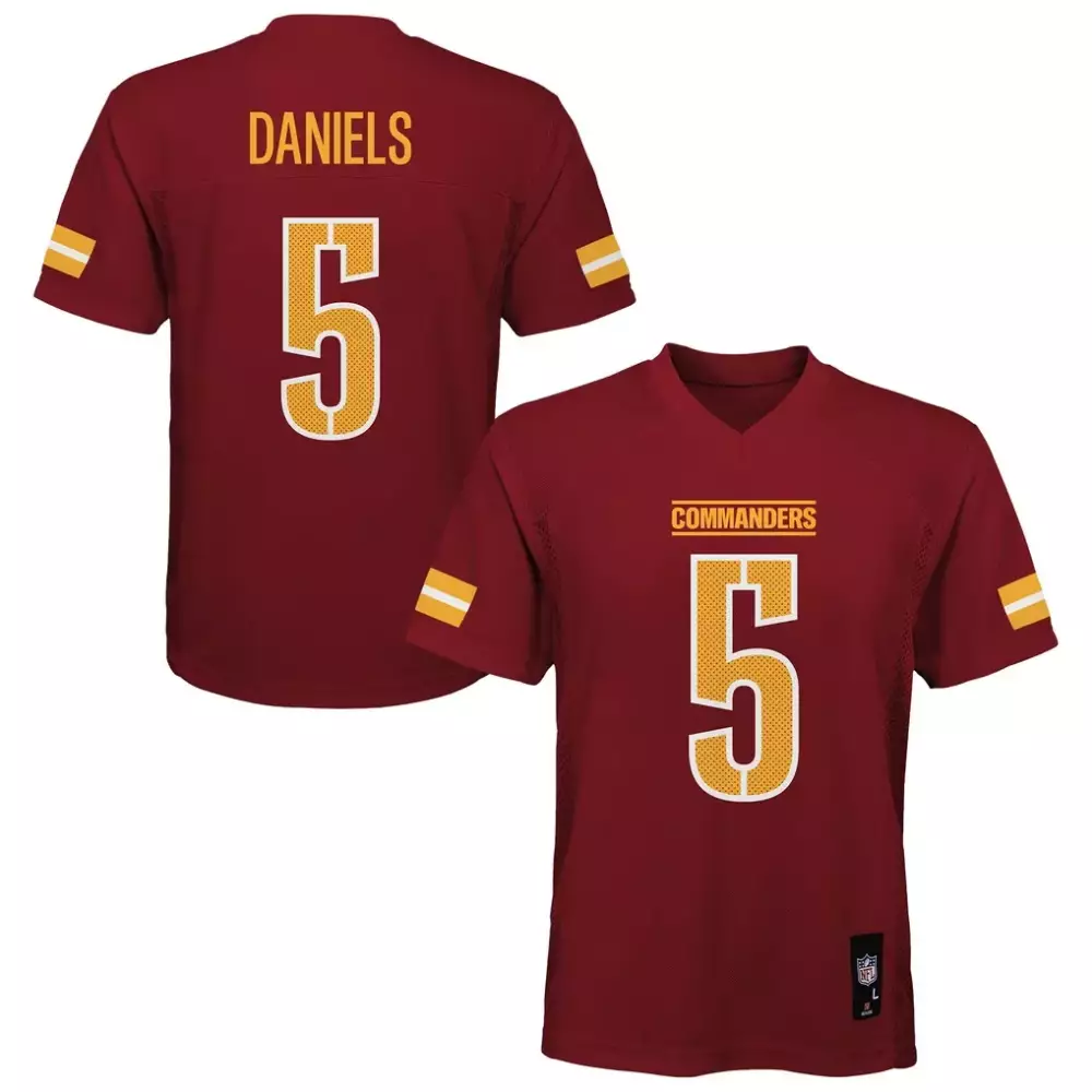 Jayden Daniels 5 Commanders Jersey Maroon Men Replica Gold White