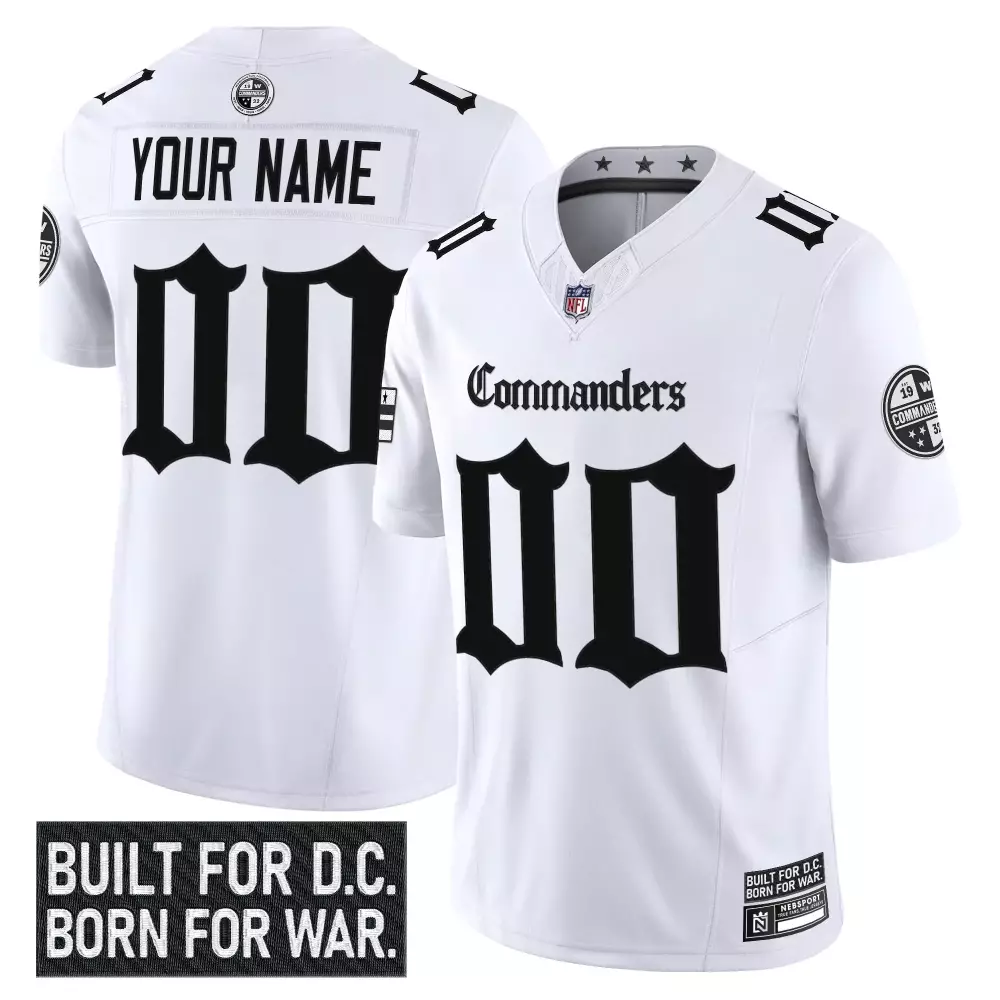 Custom Commanders Jersey White Built For D.c. Born War. 19 35 Black Vapor Stitched