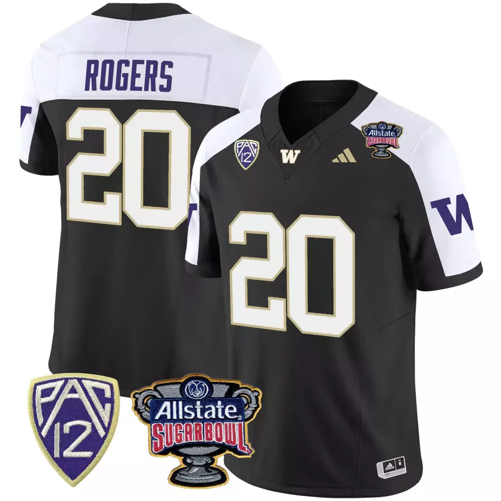 Tybo Rogers 20 Washington Huskies Jersey Black Allstate Sugar Bowl Men White Gold