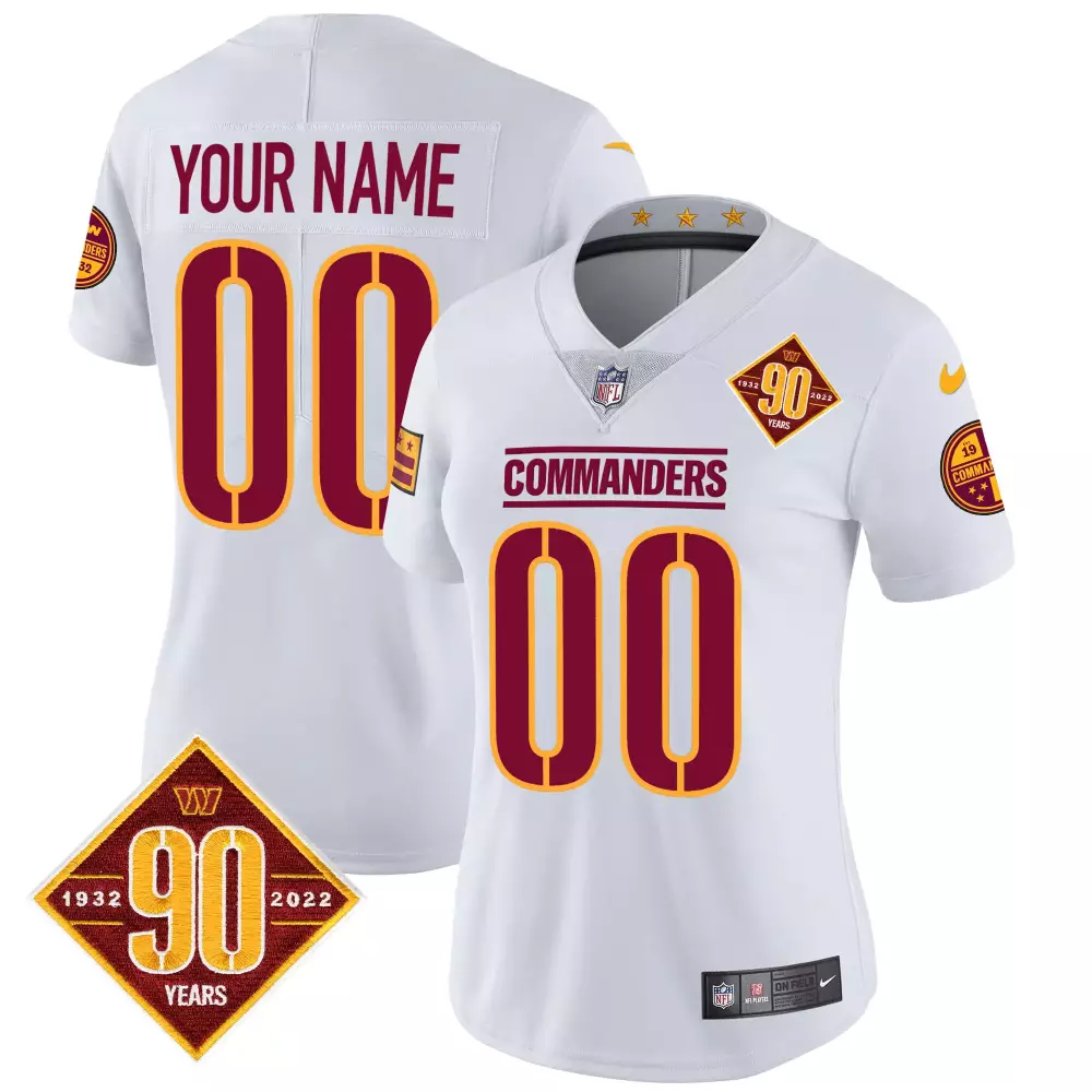 Custom Commanders Jersey White 90th Anniversary 90 Years 1932-2022 2022 Women Maroon