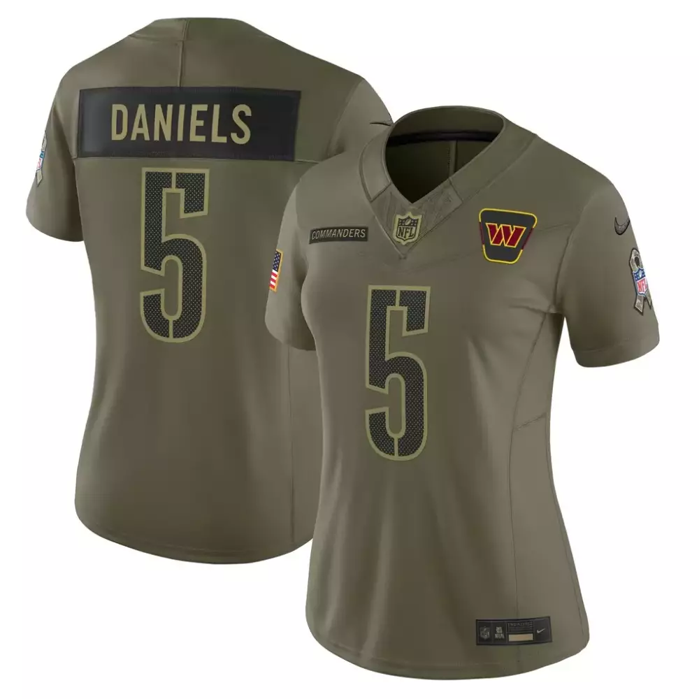 Jayden Daniels 5 Commanders Jersey Olive Green American Flag Washington Women Game