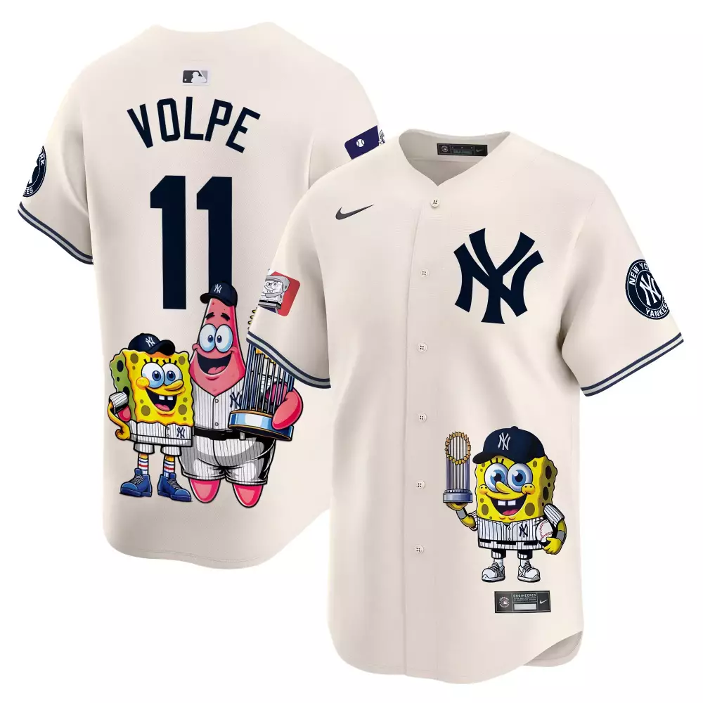 Anthony Volpe 11 New York Yankees Jersey Cream Spongebob Squarepants Men Navy Unisex