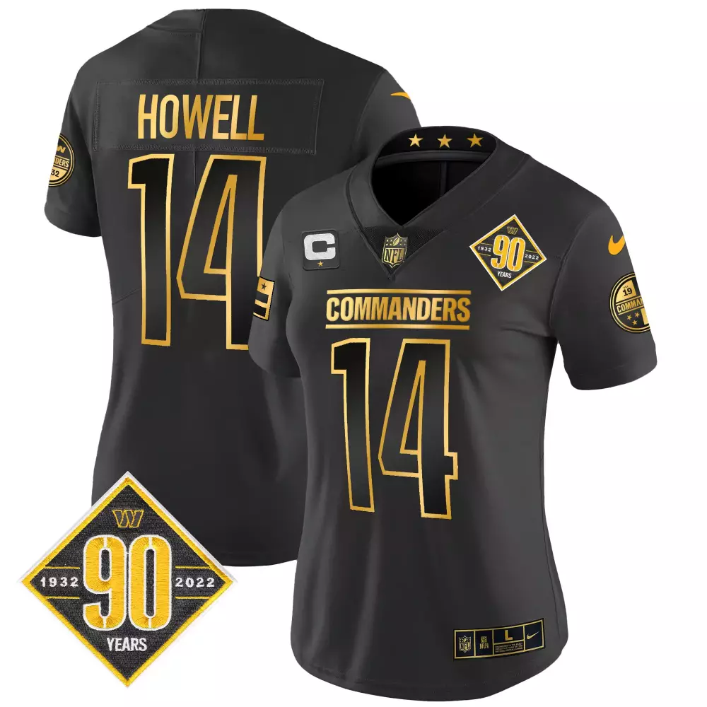Sam Howell 14 Commanders Jersey Black 90th Anniversary 90 Years Men Gold Vapor All
