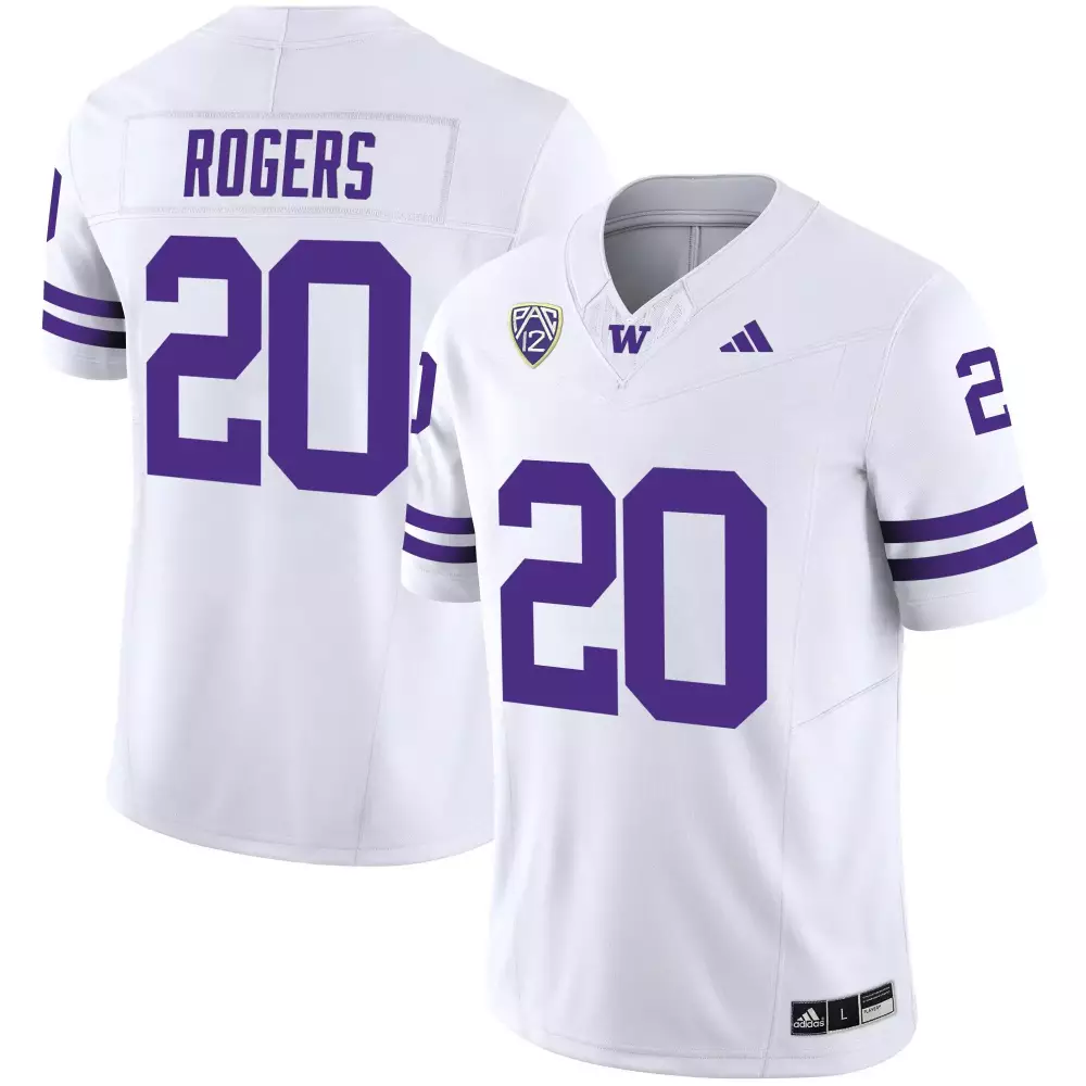 Tybo Rogers 20 Washington Huskies Jersey White Men Purple Vapor Limited All Stitched