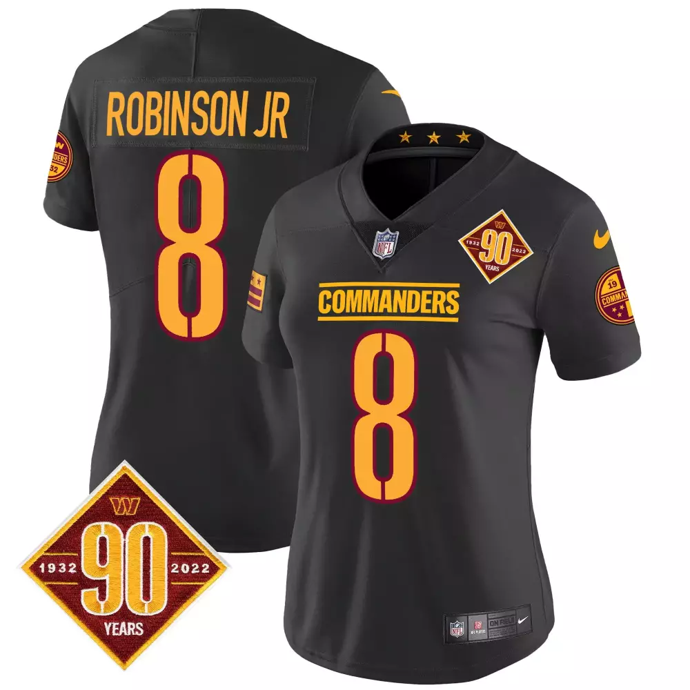 Robinson Jr. 8 Commanders Jersey Black 90th Anniversary 1932-2022 Men Game Gold Maroon
