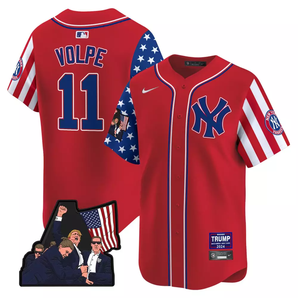 Anthony Volpe 11 New York Yankees Jersey Red 2024 Election Trump Men Split Design