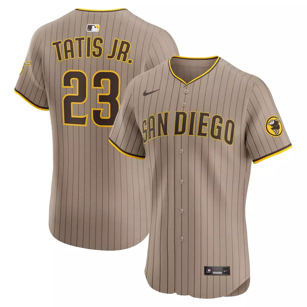 Fernando Tatis Jr. 23 Jersey Tan San Diego Padres Team Men Brown Yellow Home Elite