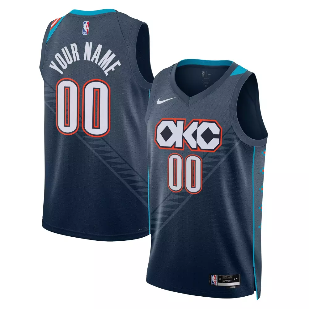 Custom Oklahoma City Thunder Jersey Dark Gray Men Aqua Orange White Unisex Swingman