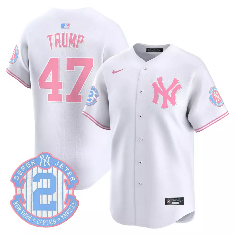 Donald Trump 47 New York Yankees Jersey White Breast Cancer Awareness Men Alternate