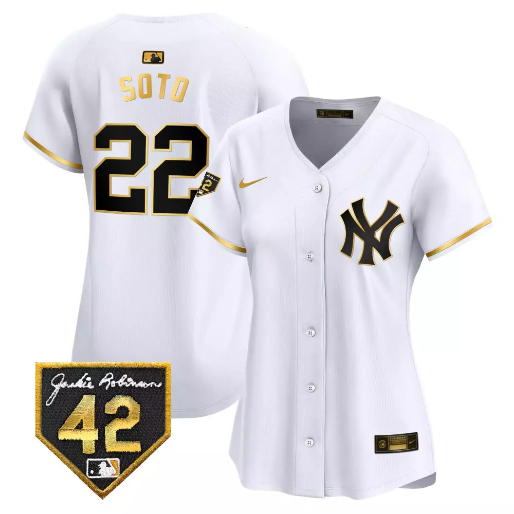 Soto 22 New York Yankees Jersey White Jackie Robinson 42 Men Black Gold Vapor Premier