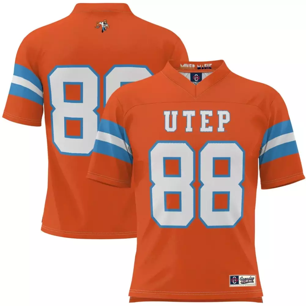 Custom Utep 88 Jersey Orange Light Blue White Gameday Throwback