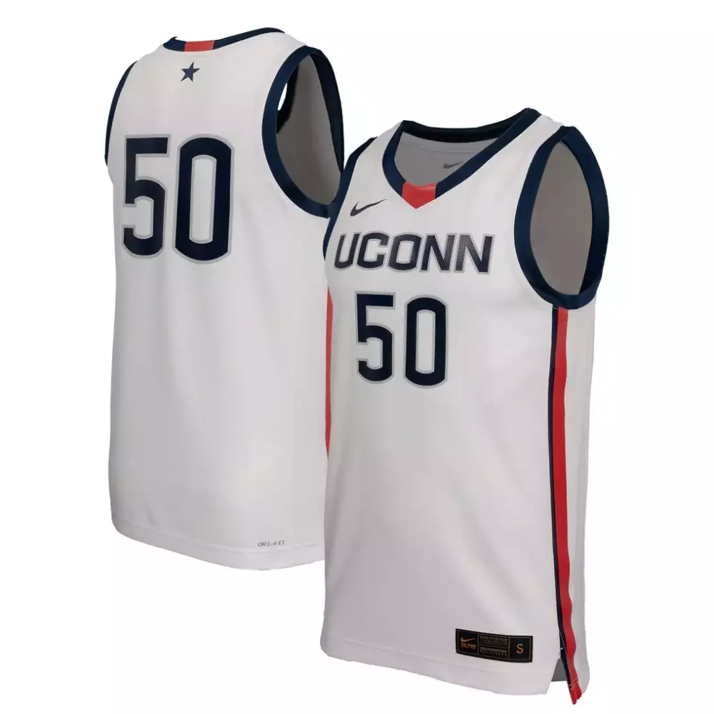 Uconn Huskies 50 Jersey White Men Navy Red Replica