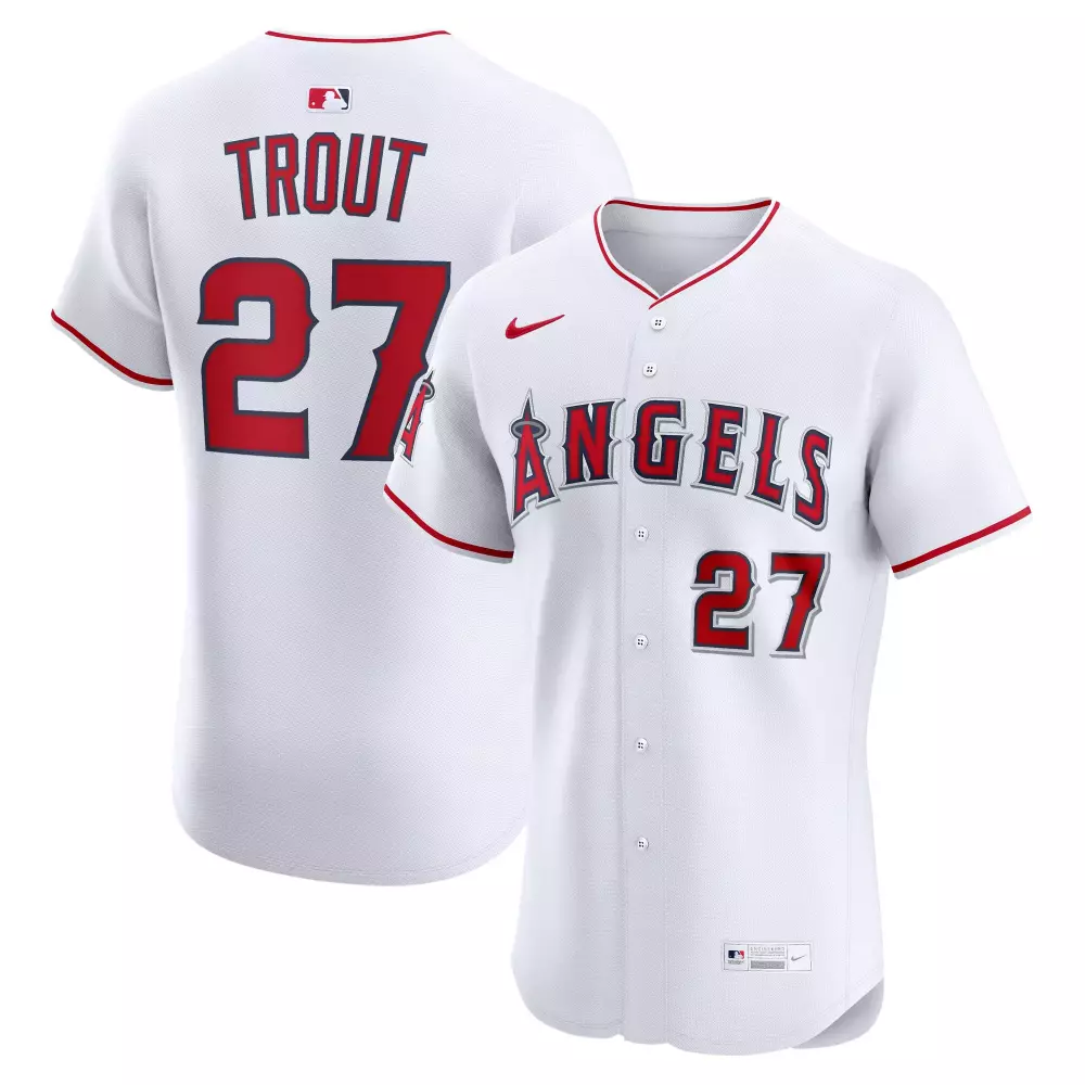 Mike Trout 27 Angels Jersey White Men Red Alternate Elite
