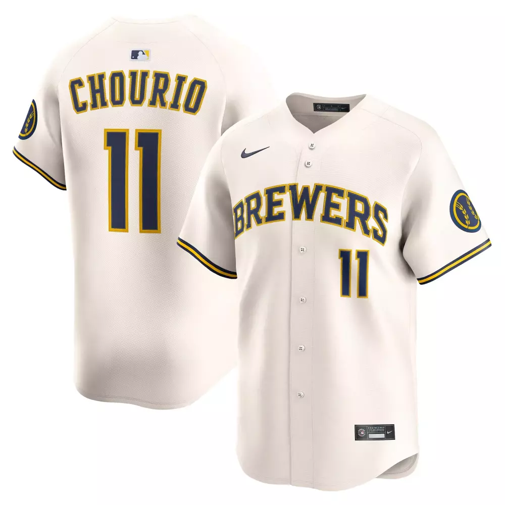 Jackson Chourio 11 Brewers Jersey Cream Men Navy Gold Home Limited