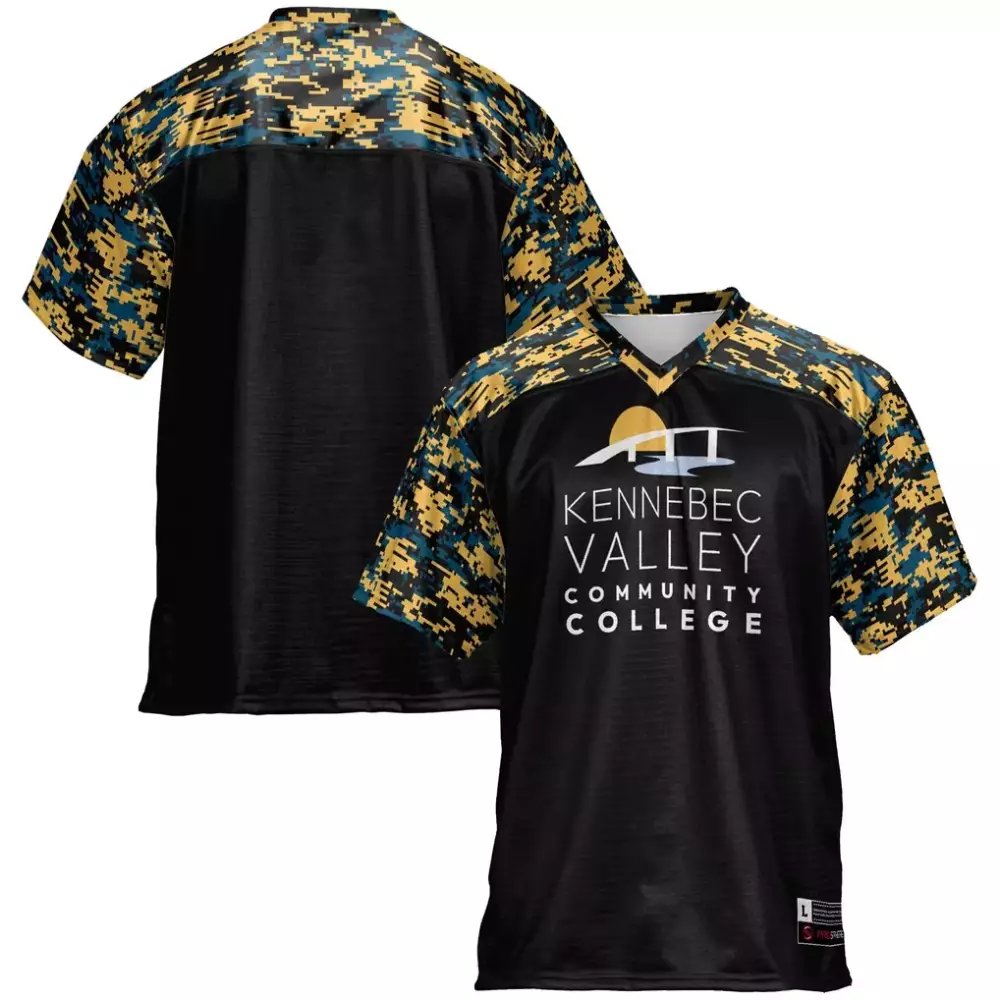 Custom Jersey Black Kennebec Valley Community College Design Yellow Teal Gameday Custom Jersey Black Kennebec Valley Community College Design Yellow Teal Gameday