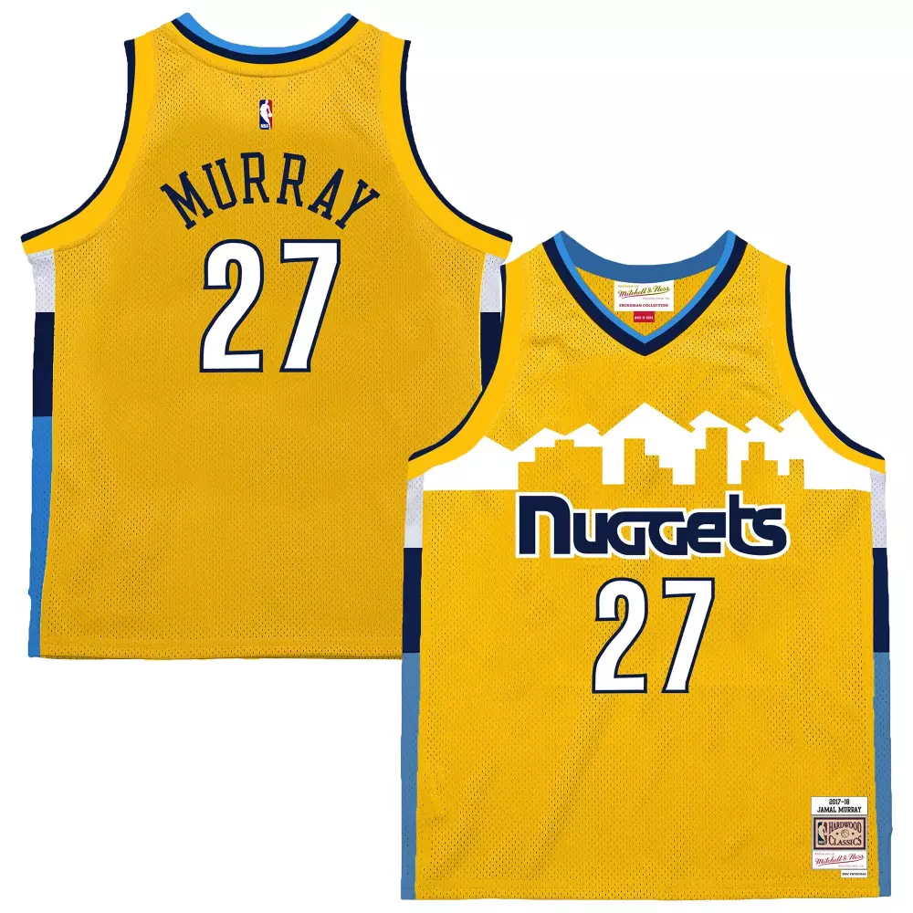 Jamal Murray 27 Nuggets Jersey Yellow Hardwood Classics 2018 Men Blue White Swingman