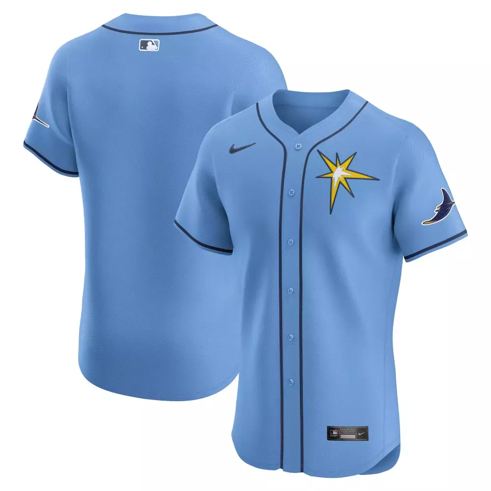 Custom Tampa Bay Rays Jersey Light Blue Men Navy Yellow Alternate Elite