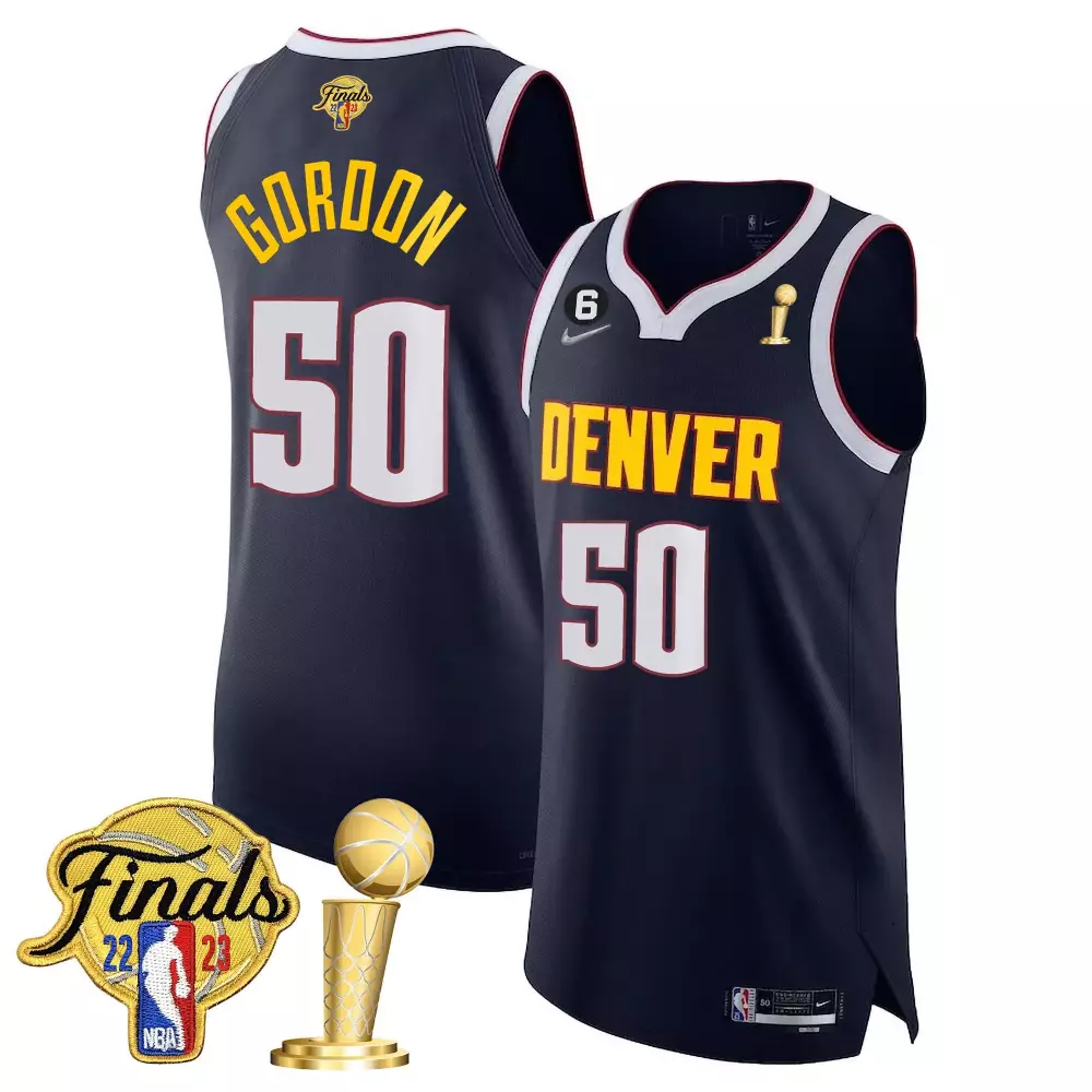 Aaron Gordon 50 Denver Nuggets Jersey Navy 2023 Finals Men White Yellow All Stitched