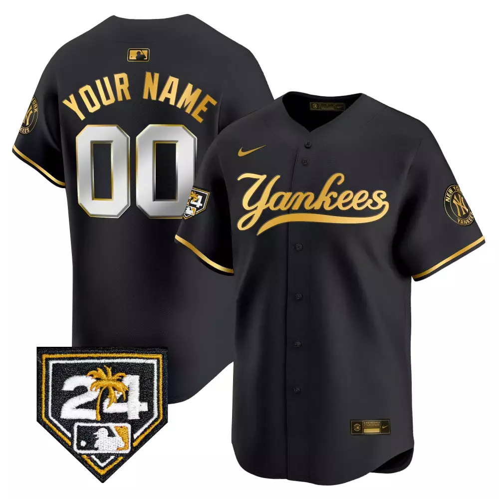 Custom Yankees Jersey Black City Connect 2024 Men Gold White Vapor Premier Limited
