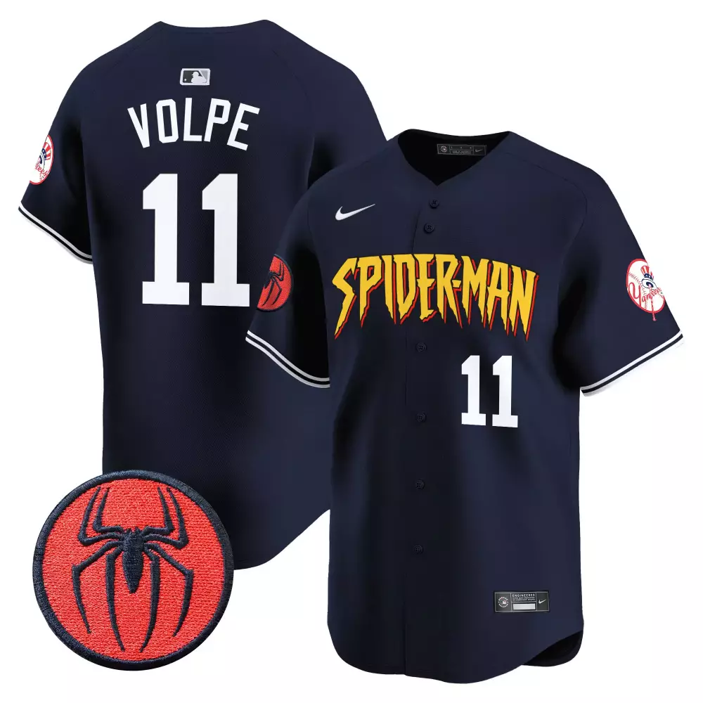 Anthony Volpe 11 New York Yankees Jersey Navy Spider-man Men White Yellow Red Alternate