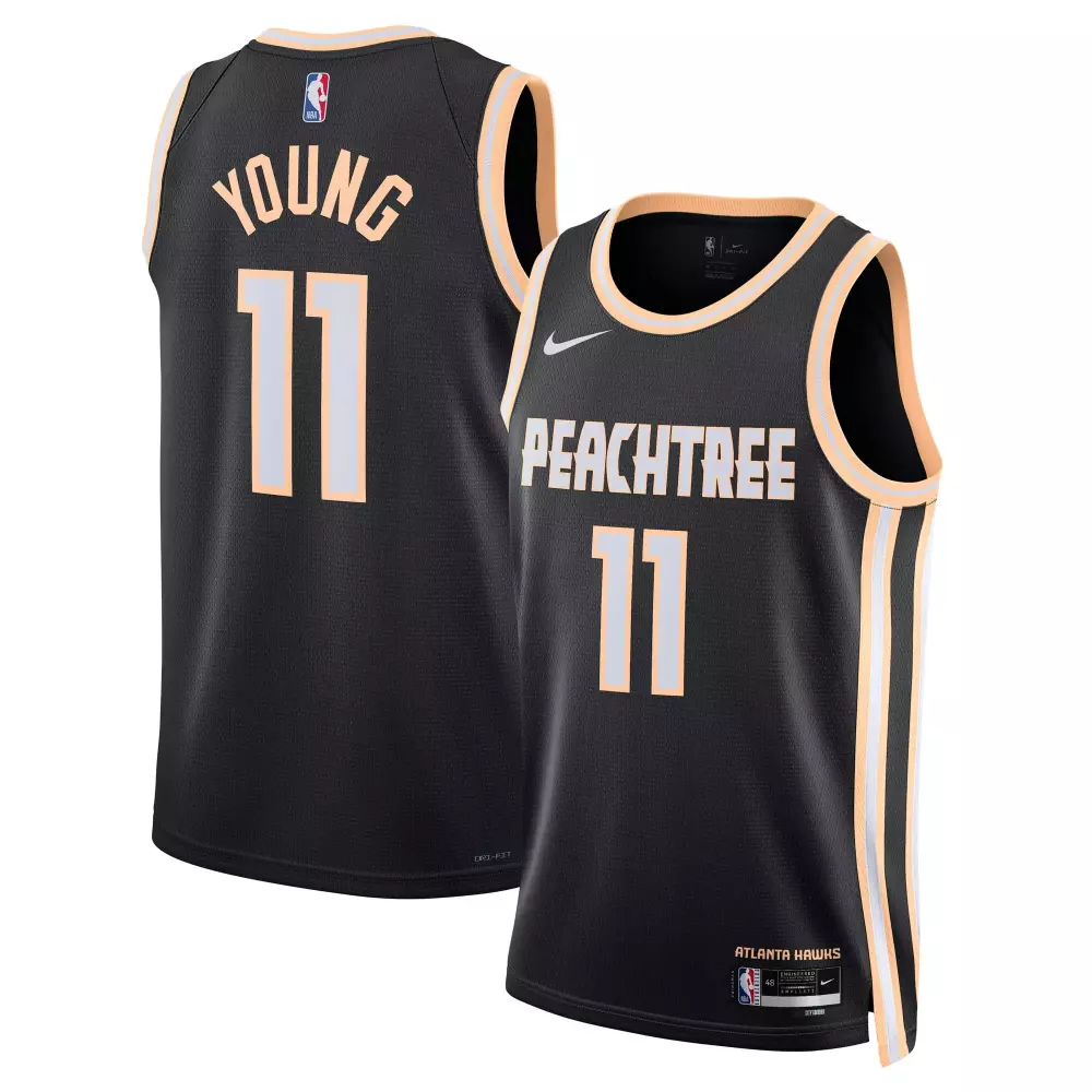 Trae Young 11 Atlanta Hawks Jersey Black Men Peachtree White Peach Unisex Swingman