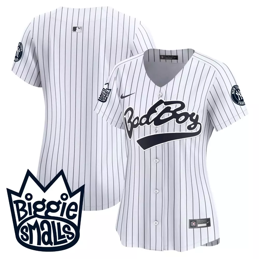 Biggie Smalls New York Yankees Jersey White Bad Boy Records Women Pinstripe Design