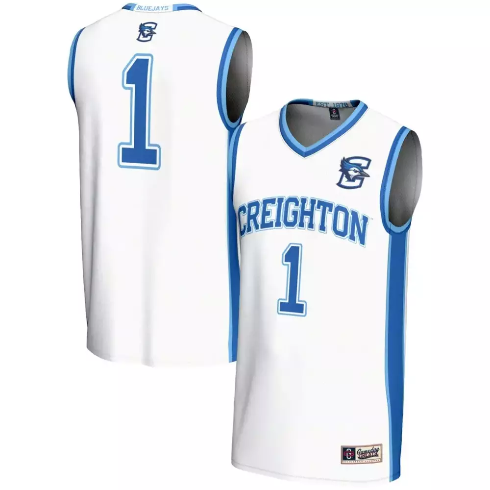 Custom Creighton Bluejays 1 Jersey White Men Blue Gameday