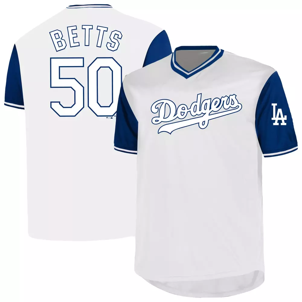 Mookie Betts 50 Dodgers Jersey White Men Blue