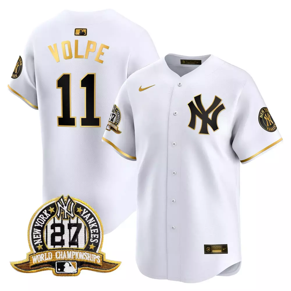 Anthony Volpe 11 New York Yankees Jersey White 27 World Championships Men Black Gold