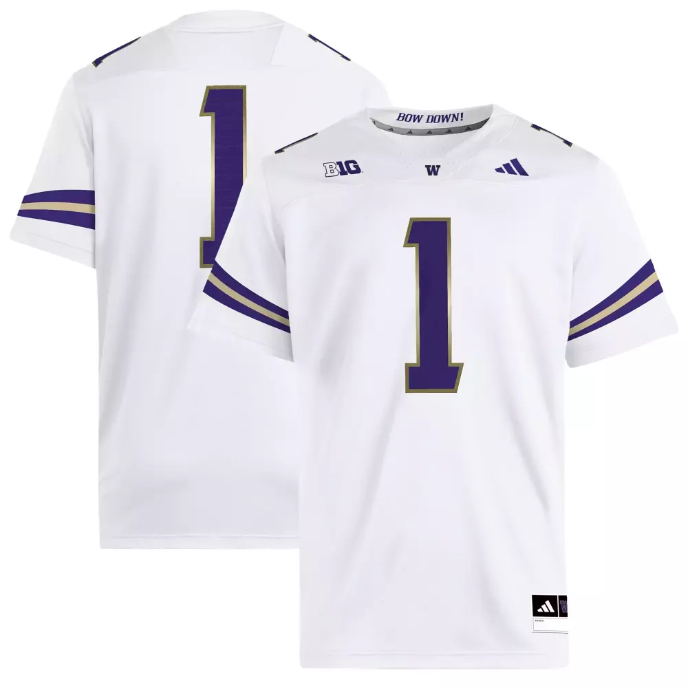 Custom Washington Huskies 1 Jersey White Big Men Purple Gold Premier