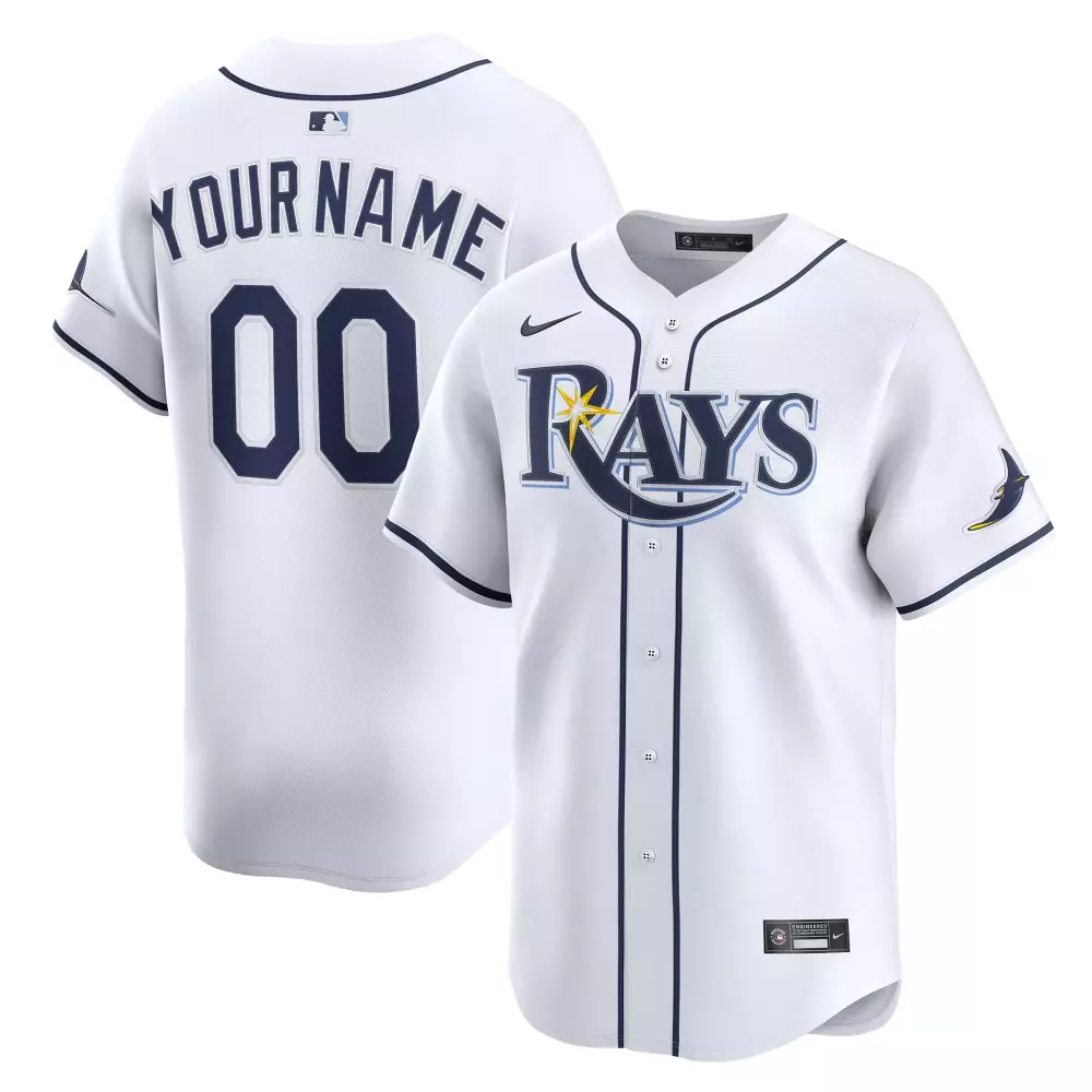 Custom Tampa Bay Rays Jersey White Navy Blue Yellow Home Limited