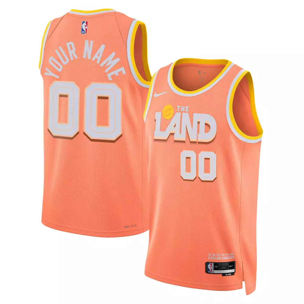 Custom Cleveland Cavaliers Jersey Peach The Land Men Yellow White Orange Unisex Swingman