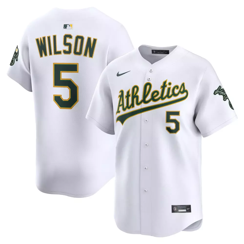 Weston Wilson 5 Athletics Jersey White Men Green Gold Home Limited