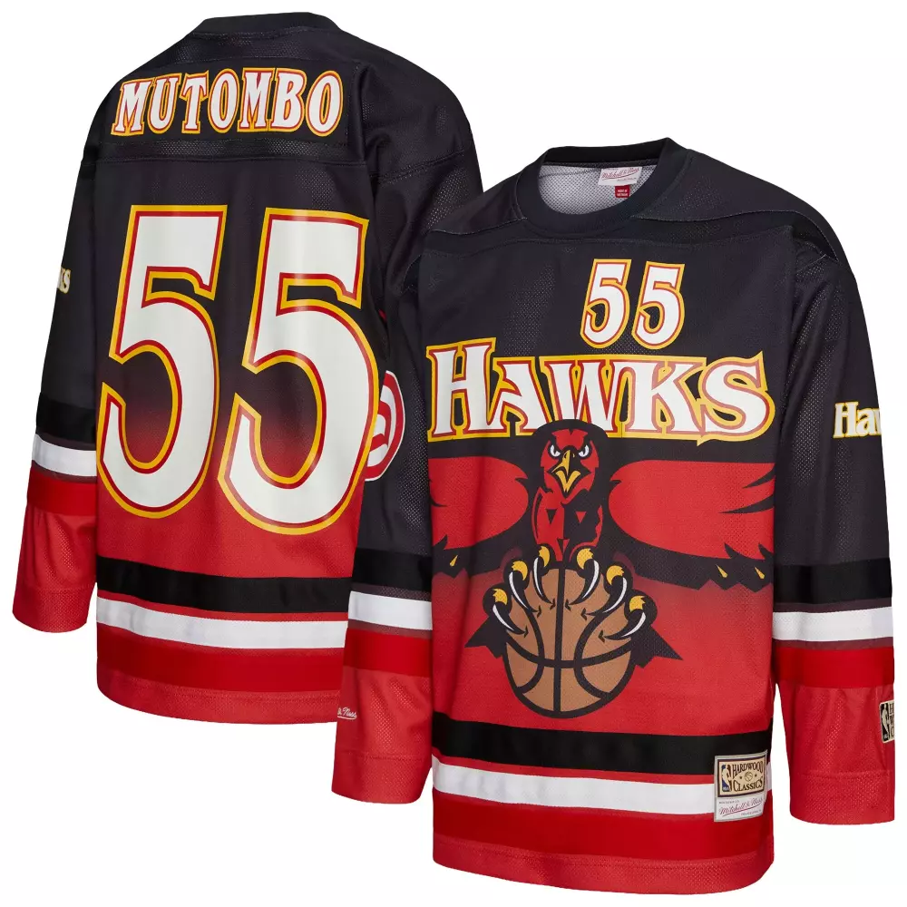 Dikembe Mutombo 55 Atlanta Hawks Jersey Black Men Red White Yellow Unisex Fashion