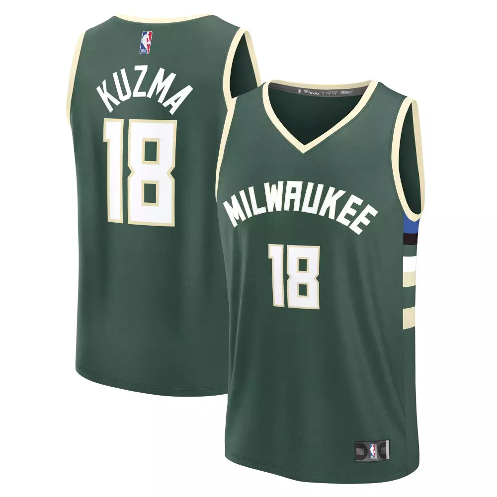 Kyle Kuzma 18 Milwaukee Bucks Jersey Green Men Cream White Blue Black Replica Icon