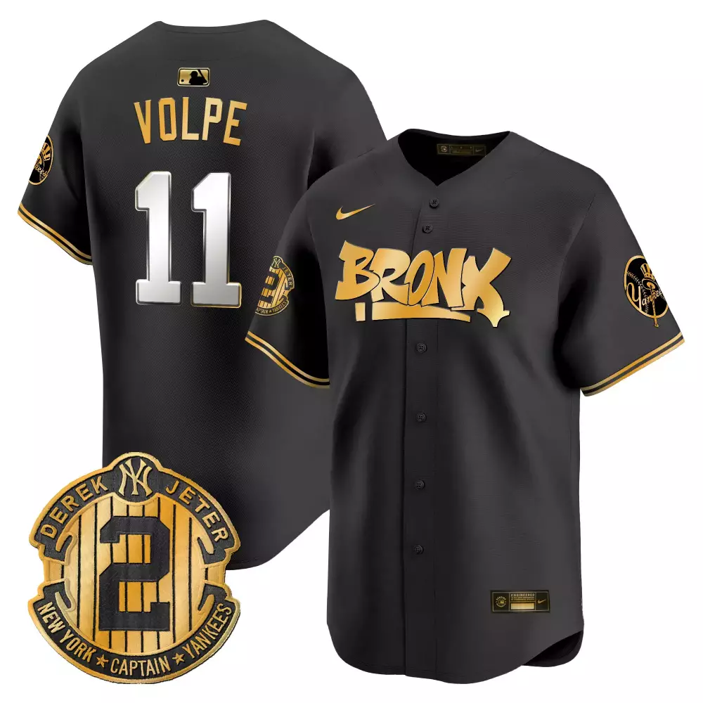 Anthony Volpe 11 New York Yankees Jersey Black Men Split Design Gold White Vapor