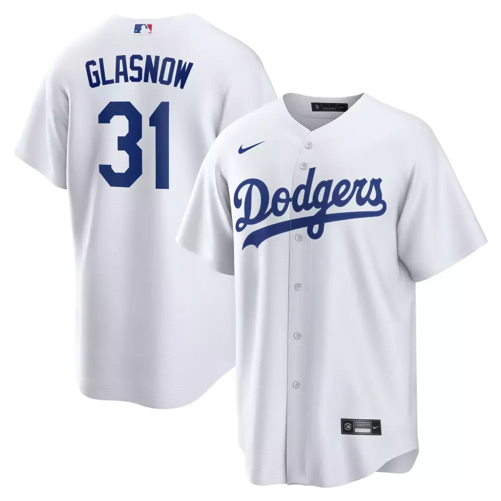 Tyler Glasnow 31 Dodgers Jersey White Men Blue Home Replica