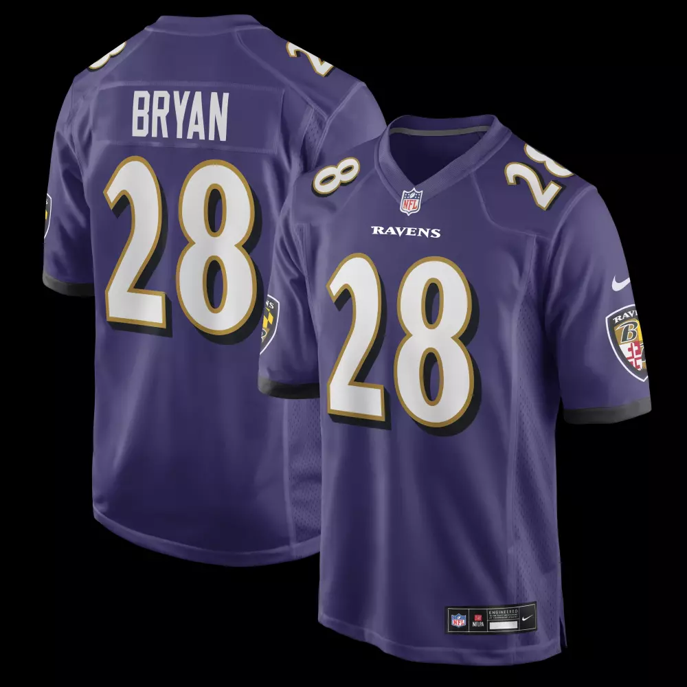 Taven Bryan 28 Ravens Jersey Purple Nflpa Men Standard White Gold Game