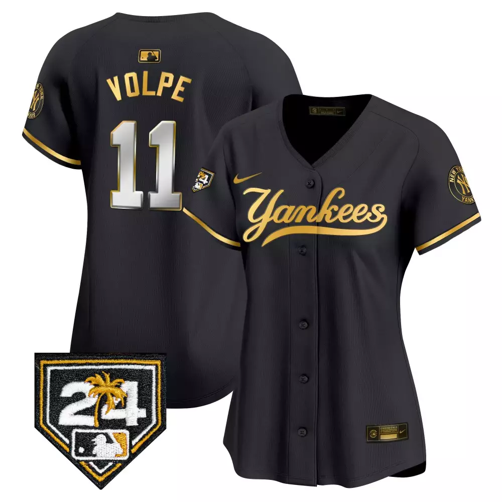 Anthony Volpe 11 Yankees Jersey Black 21st Anniversary Men Replica Gold Vapor Premier