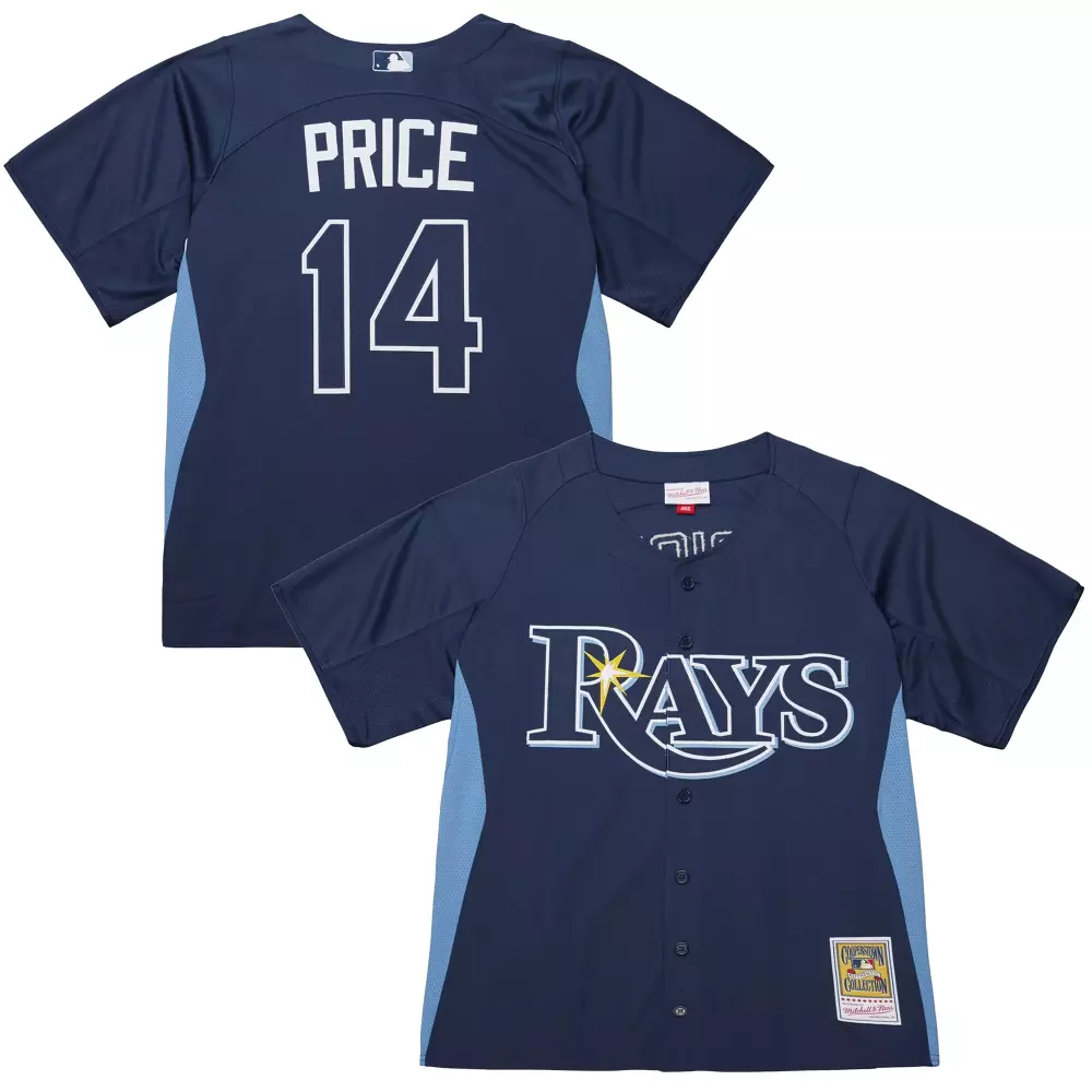 David Price 14 Tampa Bay Rays Jersey Navy Cooperstown Collection Men Light Blue White