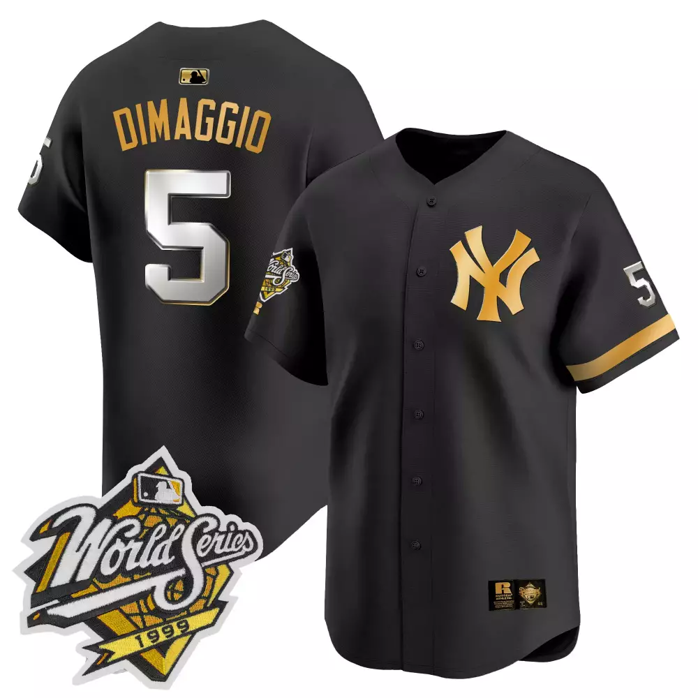 Joe Dimaggio 5 New York Yankees Jersey Black World Series 1999 Men Gold Throwback