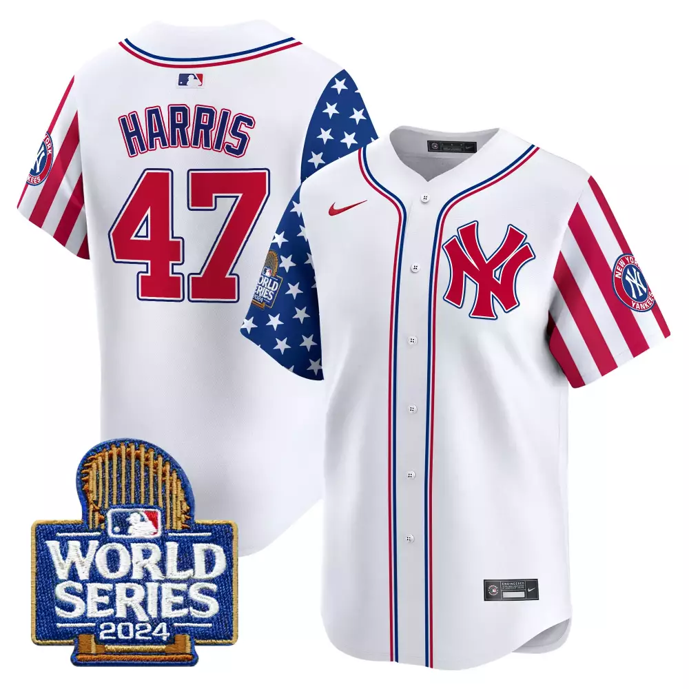 Kamala Harris 47 New York Yankees Jersey White World Series 2024 Men Split Design