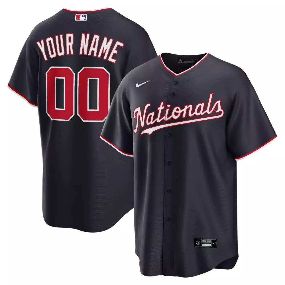 Custom Nationals Jersey Dark Blue Men Red White Alternate Replica